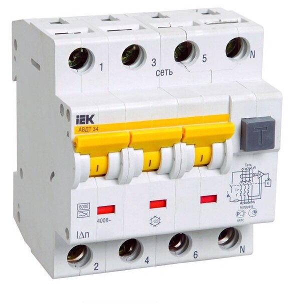 Выключатель автоматический дифференциальный АВДТ 34 3п+N 32А C 100мА тип A | код. MAD22-6-032-C-100 | IEK (3шт. в упак.)