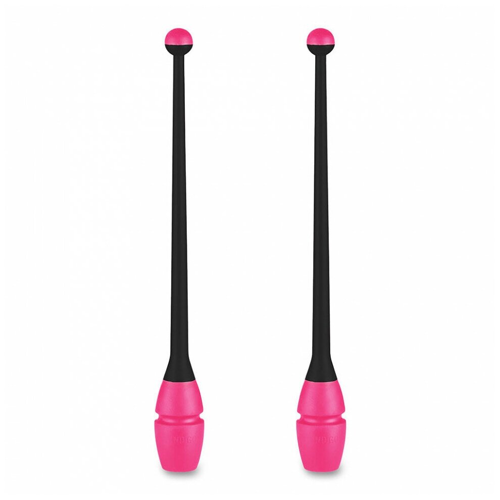Булавы для художественной гимнастики INDIGO IN017-BKP, 36 см, пластик, каучук, 2шт, черный, розовый