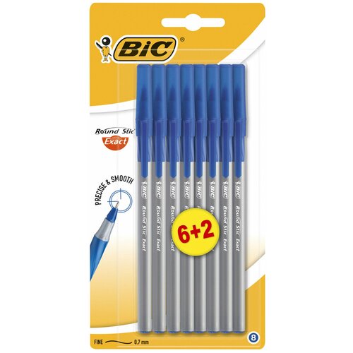 Ручки шариковые с грипом BIC Round Stic Exact, набор 6+2 шт, синие, линия письма 0,28 мм, блистер, 932862 В комплекте: 1шт.