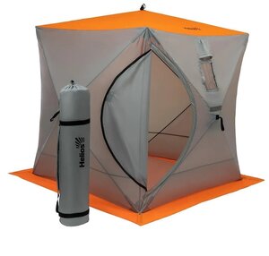 Палатка зимняя Helios Куб 1.8х1.8 (однослойная, полуавтомат) (Серый/оранжевый)