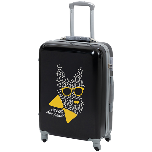 фото Чемодан на колесах дорожный средний багаж для путешествий s+ tevin размер с+ 60 см 52 л легкий 2.6 кг небольшой, прочный поликарбонат черный рисунок