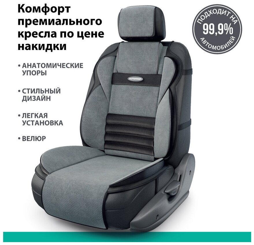 Накидка анатомическая на сиденье Multi Comfort (велюр) MLT-320 BK/D. GY