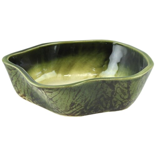 Кашпо для цветов керамическое без поддона 0,5л Островок зеленое 20х16х7см для кактусов кактусник низкое + Субстрат Кактус 0,5л