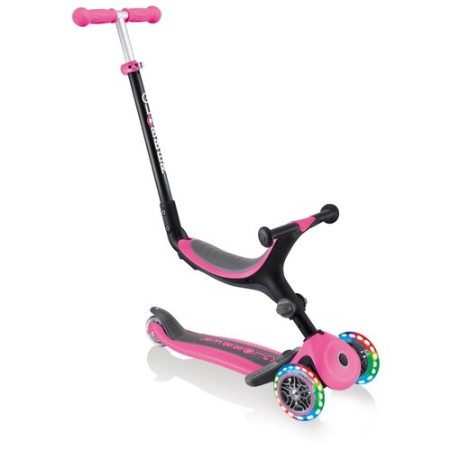 Детский 3-колесный самокат-беговел GLOBBER Go Up Foldable Lights, пастельно-розовый