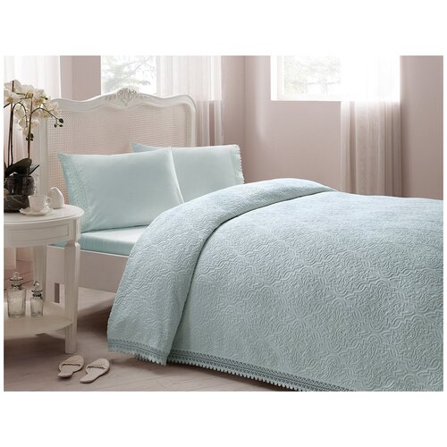 Комплект (простыня, наволочки, покрывало) La perla бирюз Tivolyo (бирюзовый), Евро (с покрывалом)