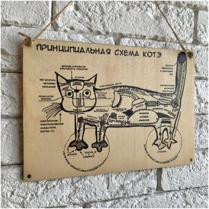 Фото Табличка деревянная, интерьерная 19х27 см. Схема котэ