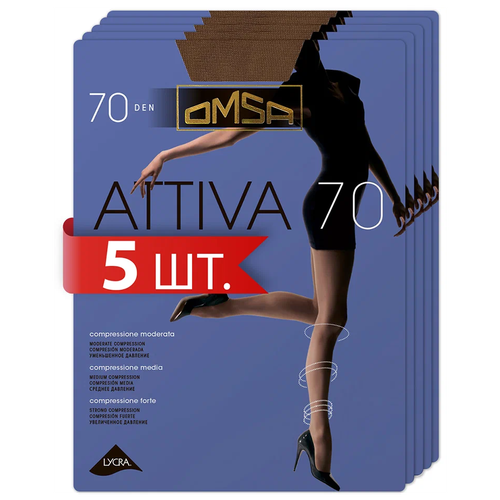 Колготки Omsa Attiva, 70 den, 5 шт., размер 5XL, серый