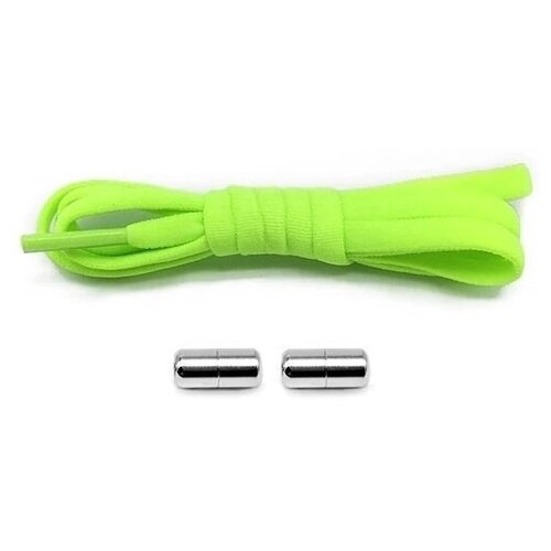 Шнурки эластичные с металлической застежкой на резьбе, кислотно-салатовый/ без завязок