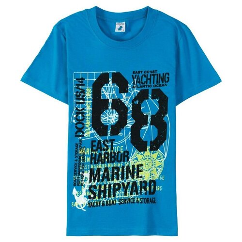 фото Футболка для мальчика с принтом яхтинг, размер 140, хлопок 100% веселый супер слоненок