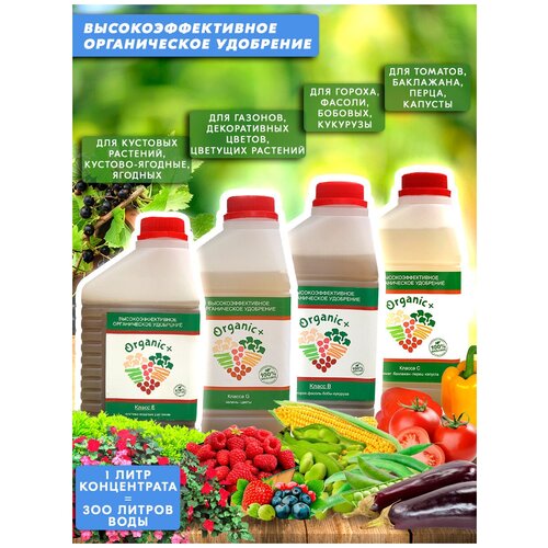 Набор органических удобрений для перца/ягод/цветов/бобовых Класс C, E, G, B 4 литра Organic+