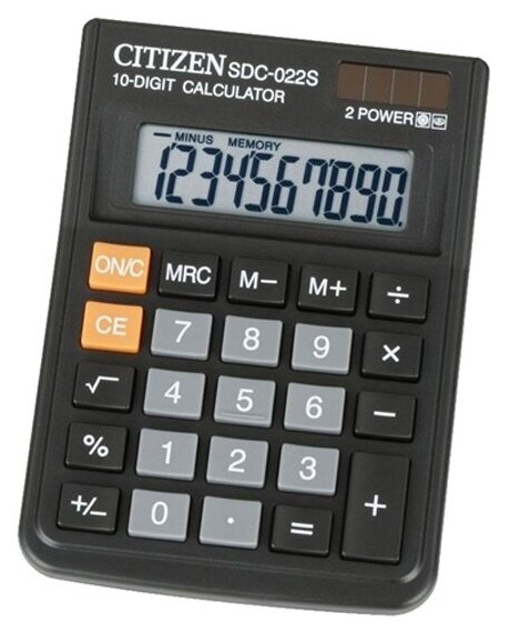 Калькулятор Citizen SDC-022S, 10-разрядный, черный