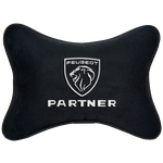 Автомобильная подушка на подголовник алькантара Black c логотипом автомобиля PEUGEOT PARTNER - изображение