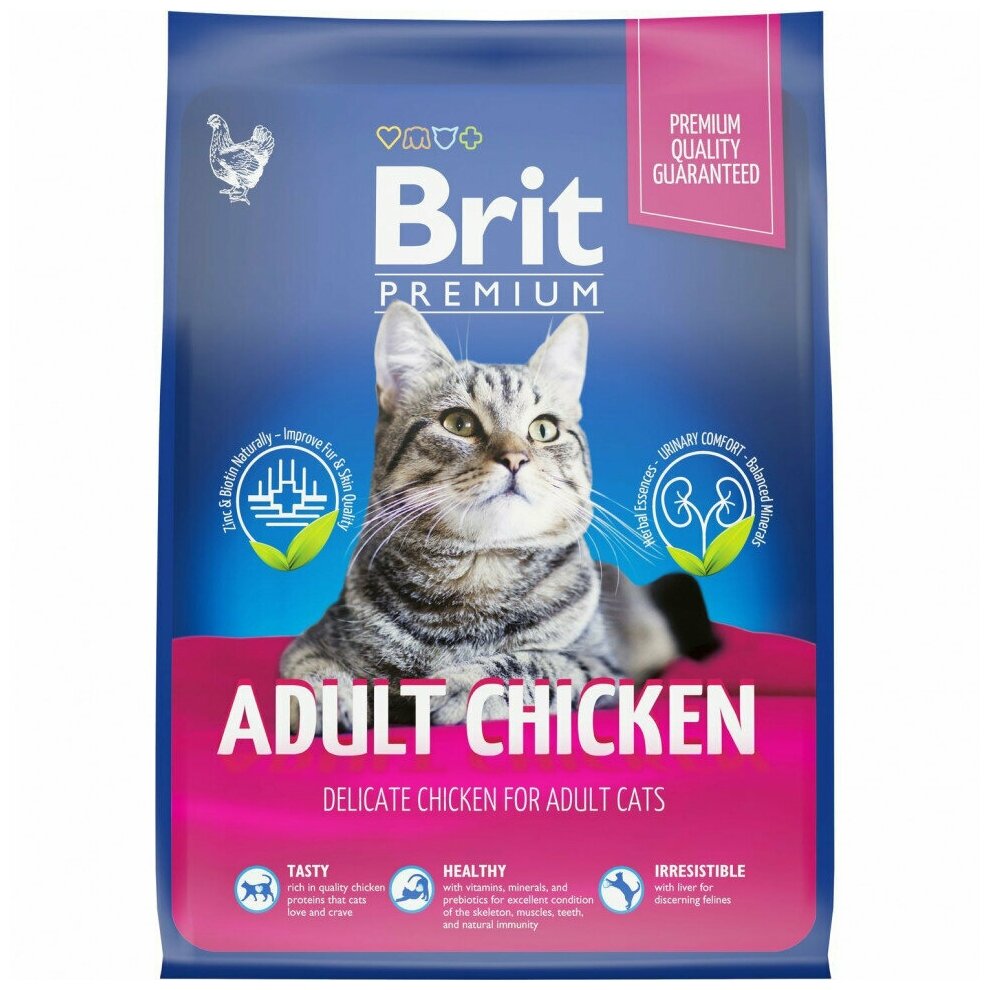 Корм BRIT 2кг для кошек с курицей Premium Cat Adult