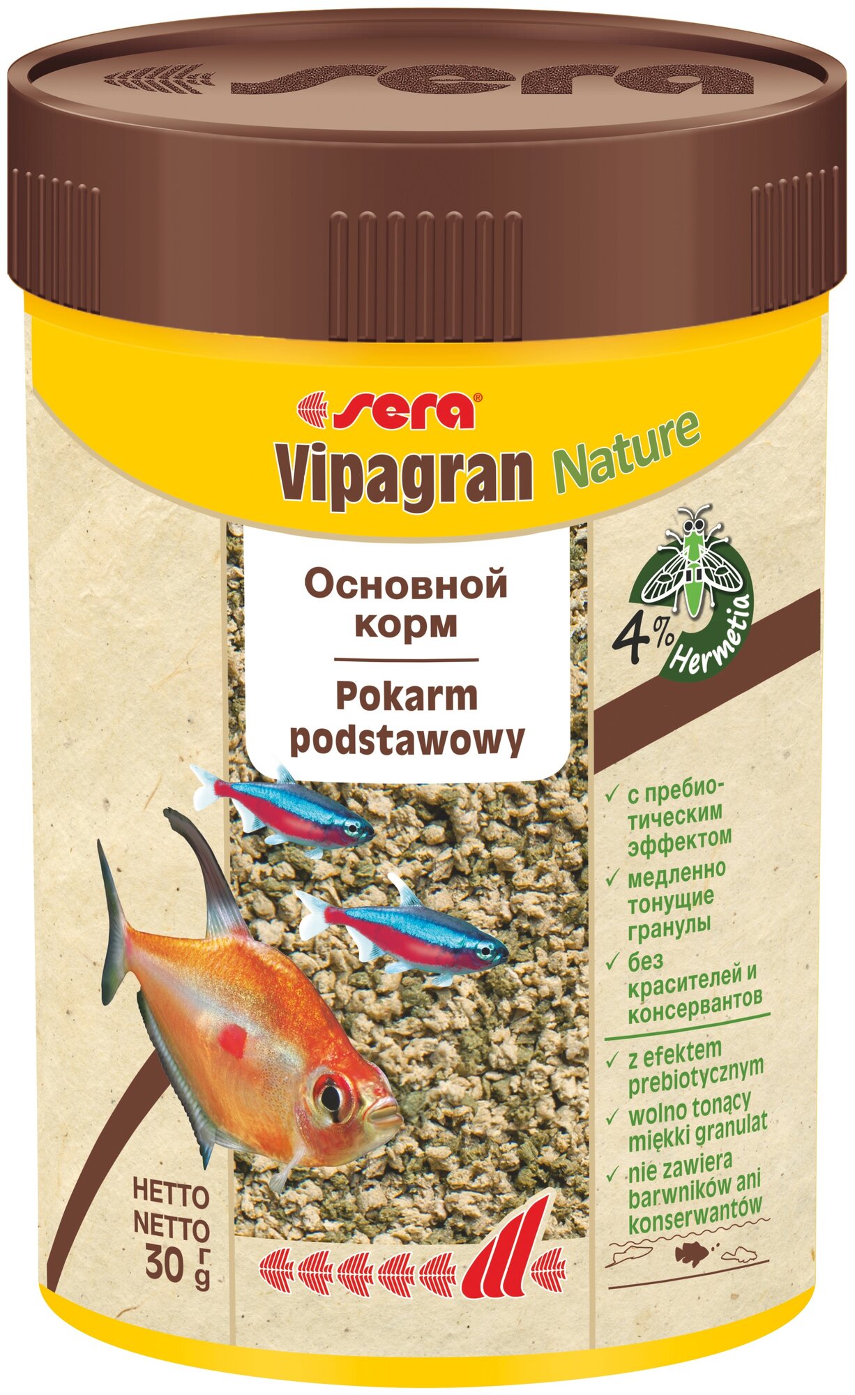 Корм основной для всех видов рыб Sera Vipagran Nature в гранулах, 100 мл, 30 гр - фотография № 1