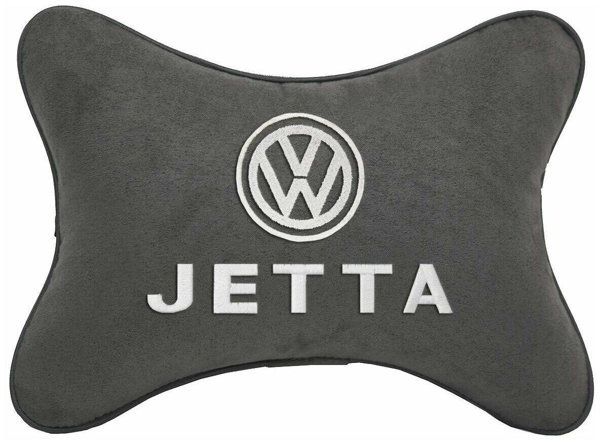 Автомобильная подушка на подголовник алькантара D.Grey с логотипом автомобиля VOLKSWAGEN JETTA