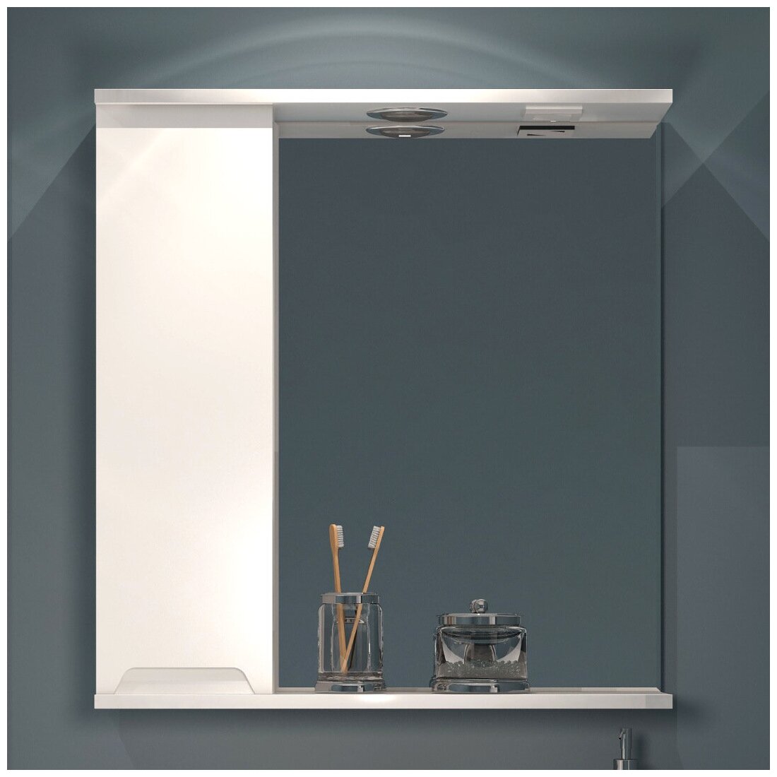Зеркало с подсветкой в ванную со шкафом EvaGold Paola 65 белое