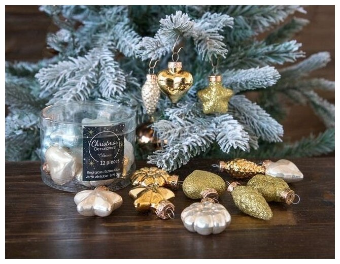 Набор стеклянных ёлочных украшений делюкс-мини - золотой перламутр, 12 шт, Winter Deco