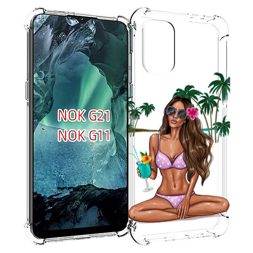 Чехол MyPads Гавайская-девушка женский для Nokia G11 / G21 задняя-панель-накладка-бампер