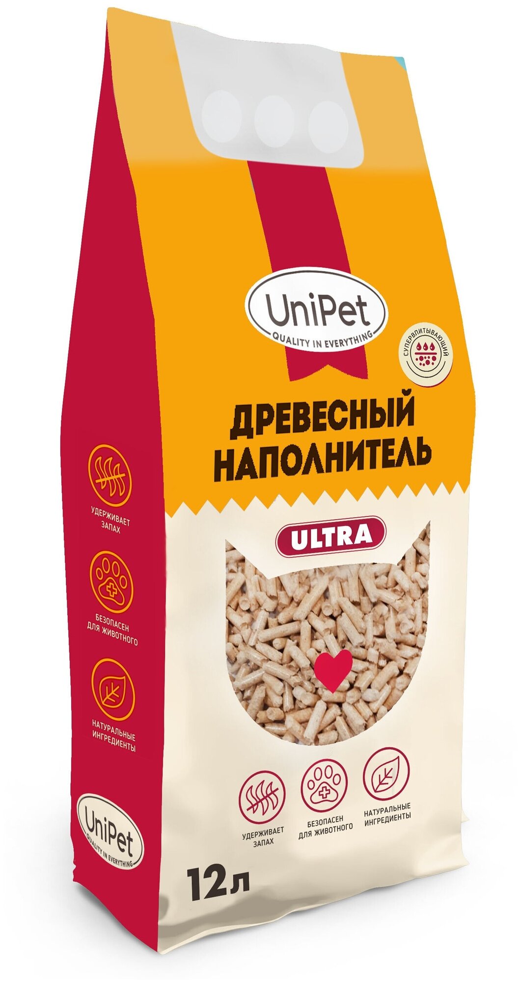 Древесный наполнитель для кошачьего туалета, грызунов, впитывающий, без запаха, UniPet (Юнипет) ULTRA, 12 л, 4 кг