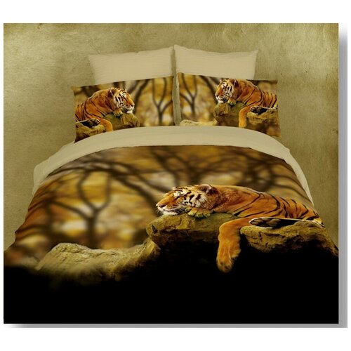 Евро постельное белье премиум сатин 3D черное с тигром