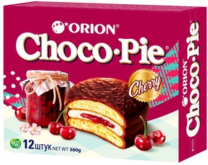 Пирожное Orion Choco Pie Cherry, вишневый джем, суфле, 12 шт. в уп.