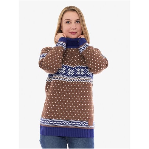 фото Женский/мужской новогодний свитер со снежинками, цвет коричневый, размер s haski