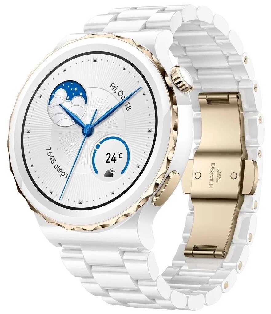 Умные часы HUAWEI WATCH GT 3 Pro NFC RU, White Ceramic, белый/золотистый