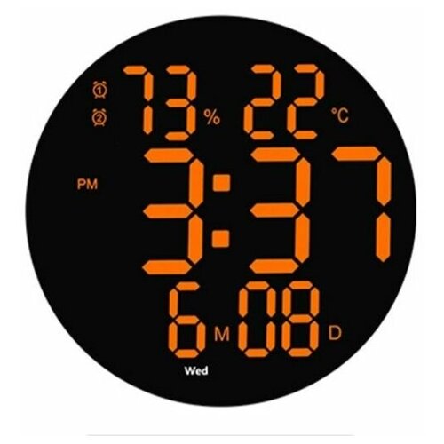 Часы, электронные часы настенные, часы настенные электронные цифровые, черного цвета. цифры оранжевые. 25 см.