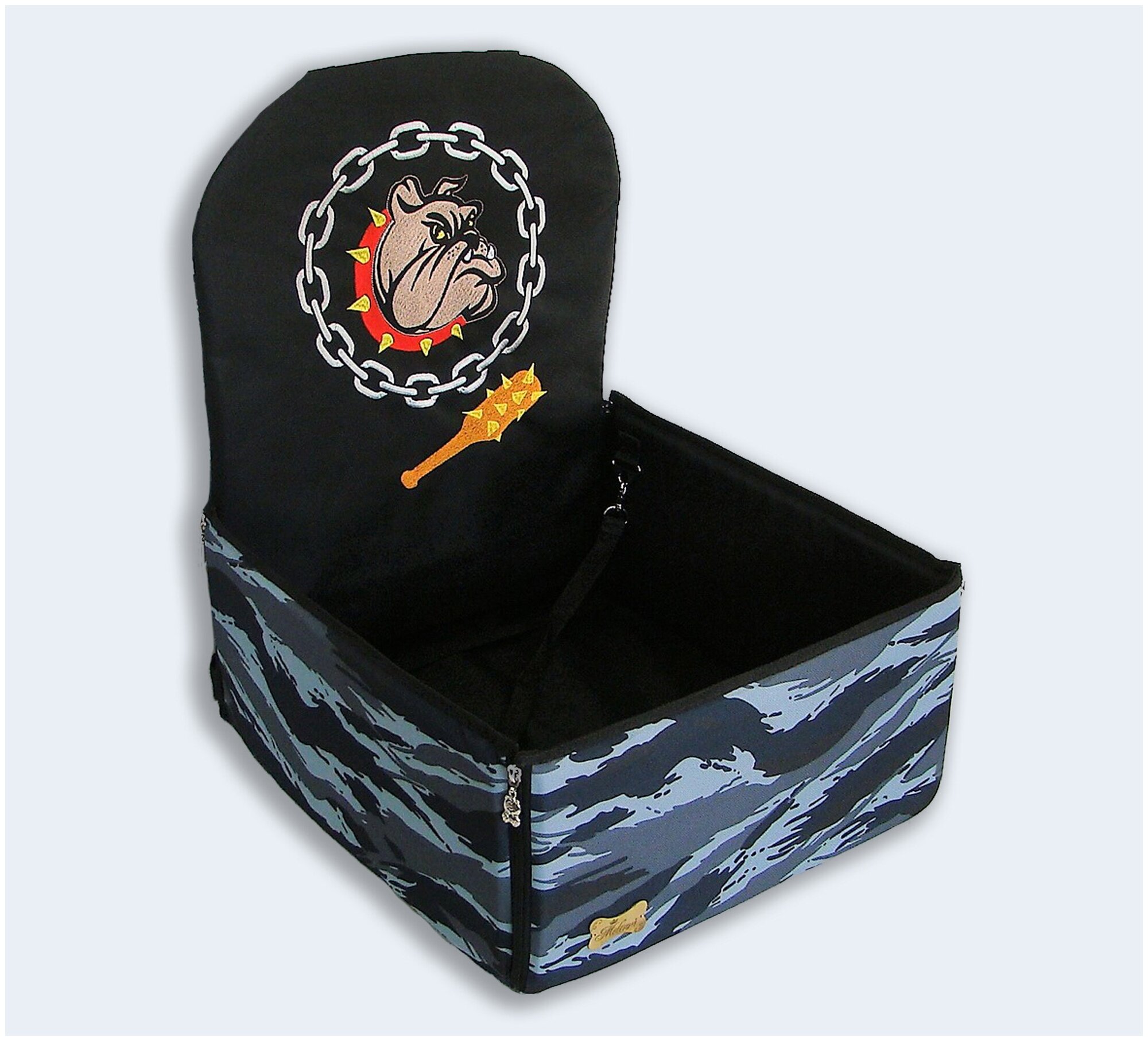 Автогамак для животных Melenni Стандарт Злой бульдог 6 серый камуфляж/черный, 45x45x57(высота спинки)x21(высота бортов), см; Вес: 880 гр.