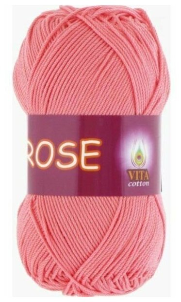 Пряжа для вязания VITA ROSE (Роза), цвет: 3905 розовый коралл; 2 мотка, состав: 100% хлопок двойной мерсеризации, вес: 50 г, длина: 150 м