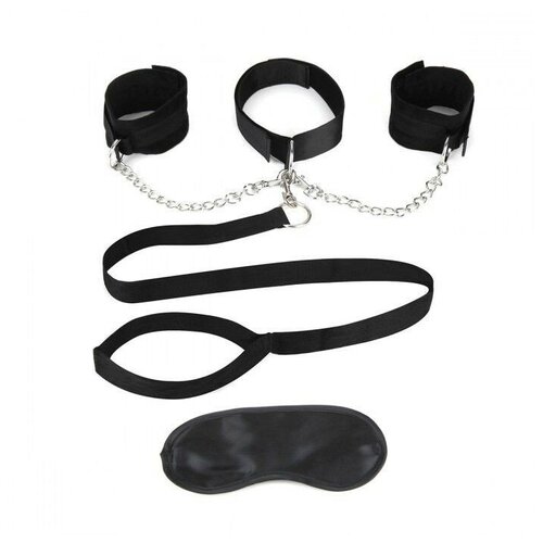 Чёрный ошейник с наручниками и поводком Collar Cuffs & Leash Set (180515)