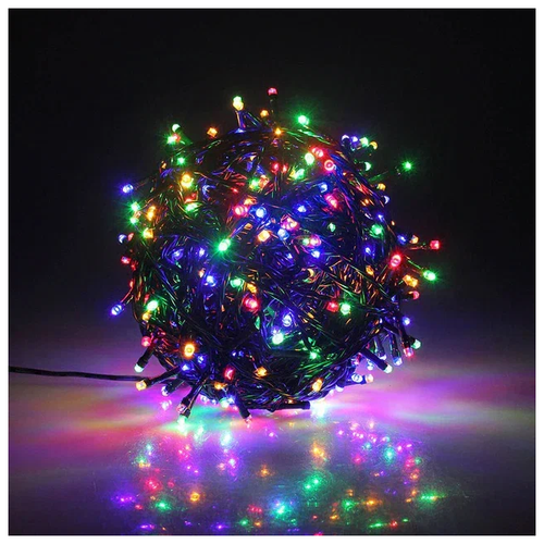 Гирлянда нить светодиодная новогодняя на елку, 8 метров, зеленый провод, разноцветная