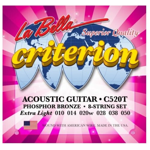 La Bella C520T Criterion Phosphor Bronze Extra Light 10-50 струны для акустической гитары la bella c520t criterion phosphor bronze extra light 10 50 струны для акустической гитары