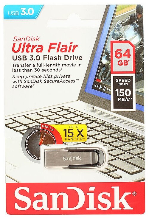 USB флешка Sandisk 64Gb Ultra Flair USB 3.0 (150/25 Mb/s)