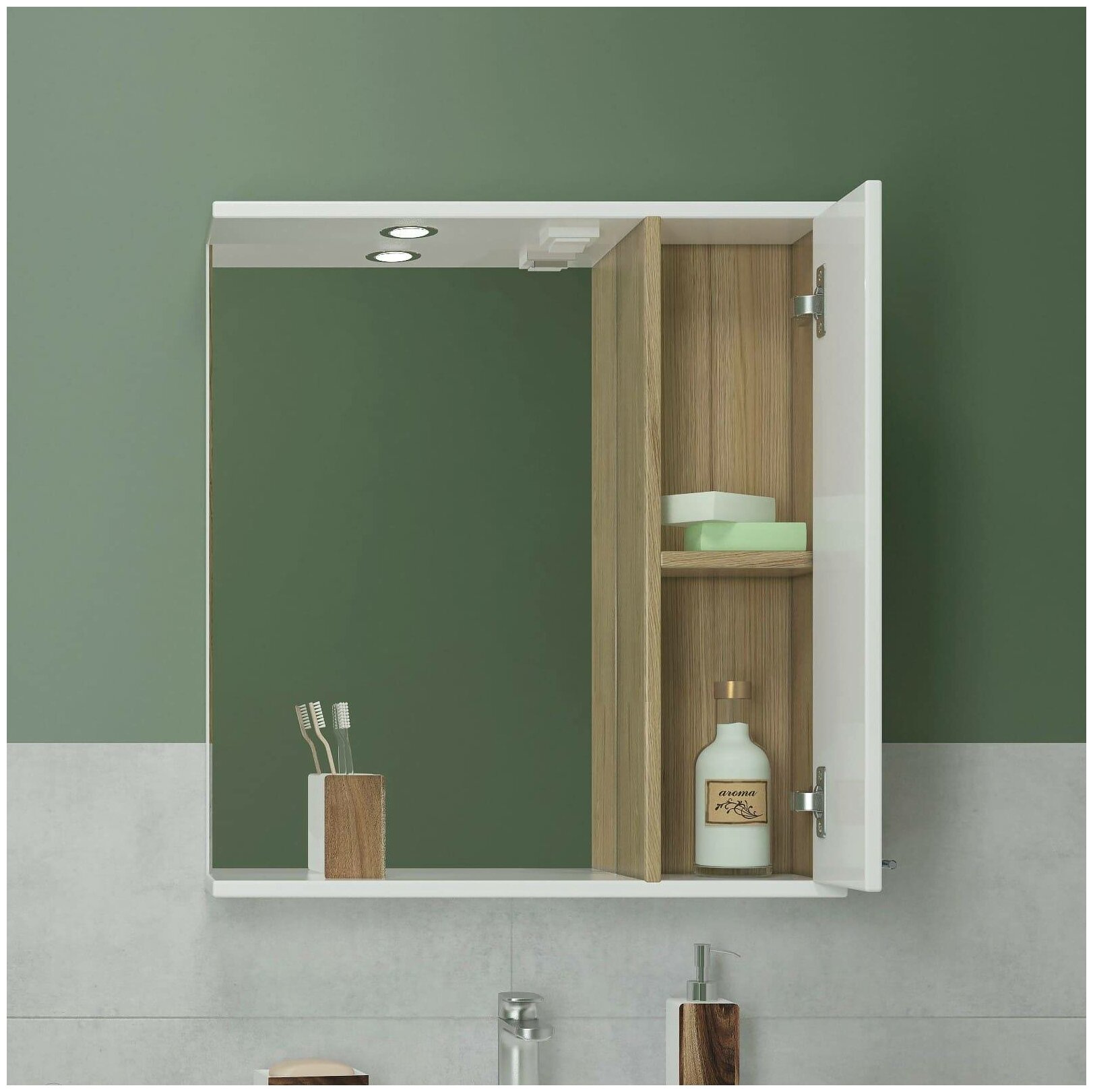 Зеркало с подсветкой в ванную со шкафом EvaGold Шимо 50 белое - фотография № 6