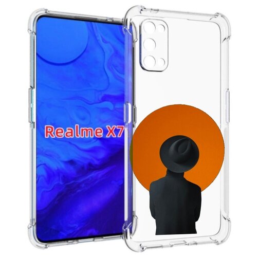Чехол задняя-панель-накладка-бампер MyPads парень в шляпе в оранжевом кружке для Realme X7
