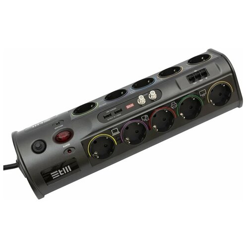 Сетевой фильтр на 10 розеток, 2 USB, защита от короткого замыкания, 3680 Вт. PS101-NTU