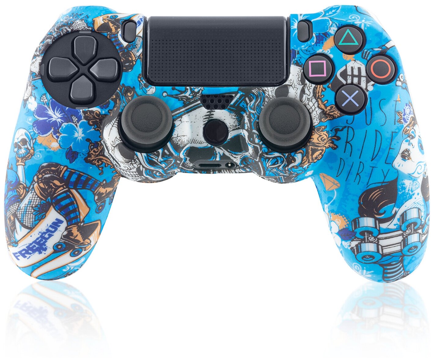 Защитный силиконовый чехол для геймпада Sony PlayStation 4 DualShock (матовая накладка для контроллера PS 4 Дуалшок) с рисунком девушка с черепом