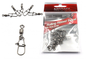 Вертлюг с застежкой Namazu ROLLING RIBBED SWIVEL WITH NICE SNAP, цв. BN, р. 4, test-43 кг, катаный (