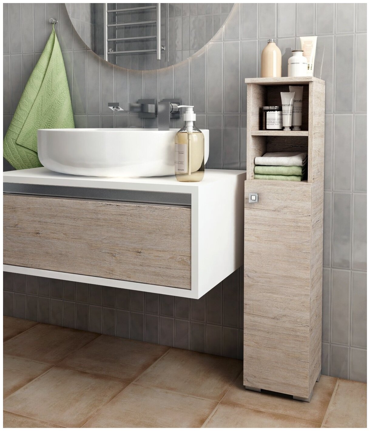 Шкаф для ванной комнаты, REGENT style, ШТВиола2н, цвет пикар, правый, 95*20*19