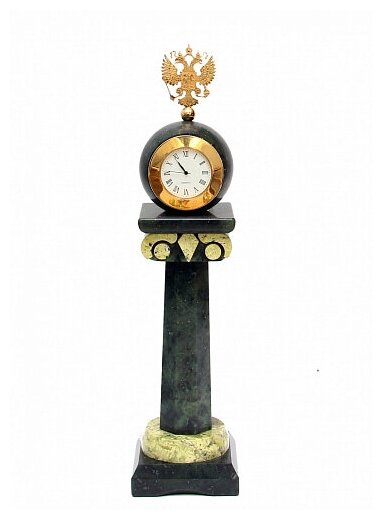Часы из камня змеевик и бронзового литья "Капитель с гербом России"/ Эксклюзивные часы из камня