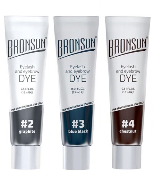 Bronsun Набор красок для бровей и ресниц 3 цвета, 2 graphite / 3 blue black / 4 chestnut, 15 мл