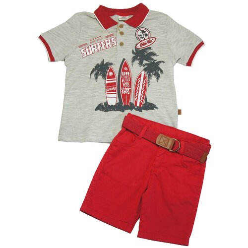 Поло и шорты комплект Surfers для мальчика, MDM MiDiMOD GOLD, размер 98-104, цвет серый / красный