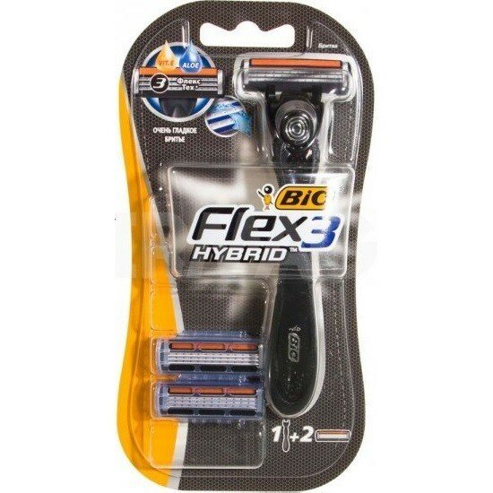 Набор из 3 штук Мужская бритва BIC FLEX 3 HYBRID Станок+2 кассеты (три лезвия)