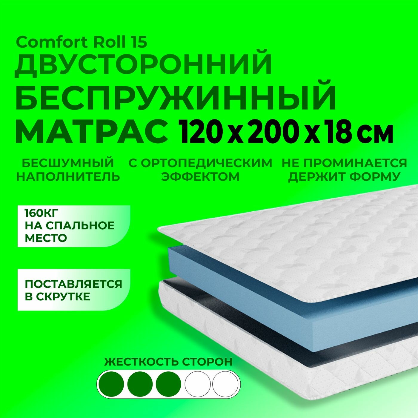 Матрас 120х200 18 см, Comfort Roll 18 BEDDO, беспружинный, двусторонний с ортопедическим эффектом