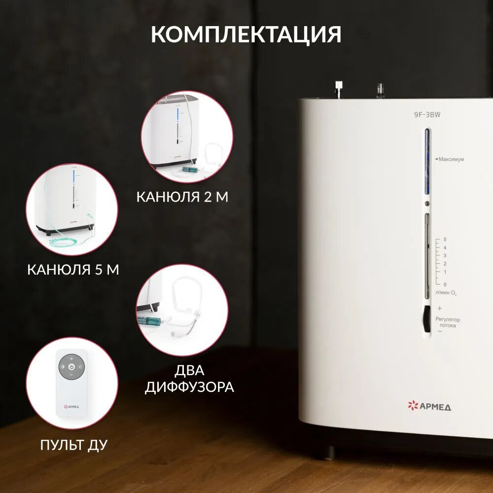 Кислородный концентратор Армед 9F-3BW портативный, 3л/мин кислорода, медицинский, с ингалятором, голосовое сопровождение — фото 1