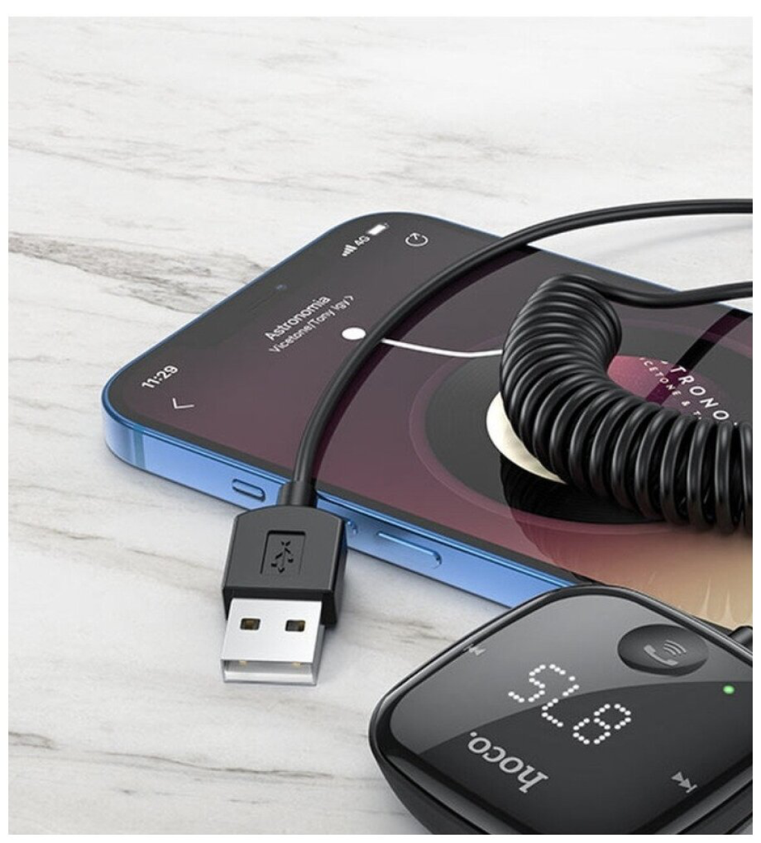 Bluetooth FM модулятор с Bluetooth подключение двух телефонов одновременно, E65, HOCO, черный — фото 1