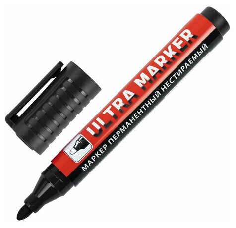 Маркер перманентный ULTRA MARKER черный 35 мм с клипом BRAUBERG 152204 (цена за 1 ед. товара)