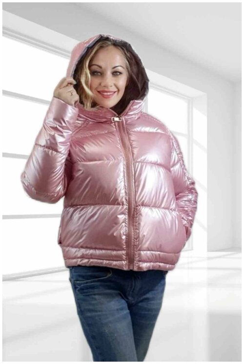 куртка  BGT, демисезон/зима, удлиненная, силуэт свободный, размер 46, розовый