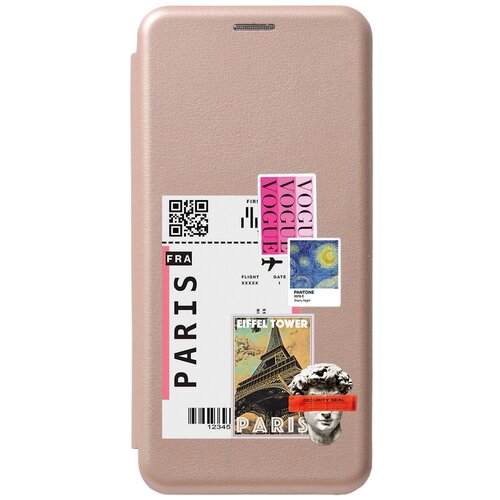 Чехол-книжка на Apple iPhone 14 / Эпл Айфон 14 с рисунком Paris Stickers золотистый чехол книжка на apple iphone 14 plus эпл айфон 14 плюс с рисунком paris stickers золотистый